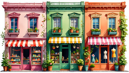 Fototapeta premium Colorful European City Street with Shops and Boutiques showcasing Unique Architecture and Design Aesthetics in a Charming Setting