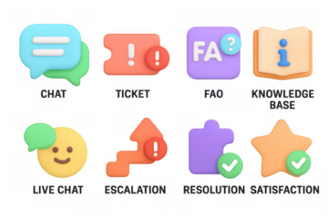 Colorful 3d icons for customer support and communication services