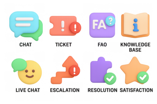 Colorful 3d icons for customer support and communication services