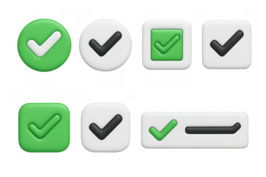 3d checkmark icons in green and gray variations for ui design