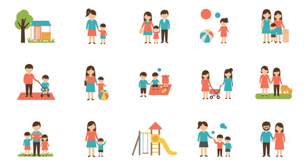 Family activities with kids in minimalist flat design