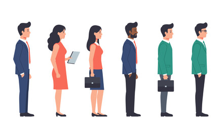 Obraz premium Diverse group of business people in formal attire standing in profile view