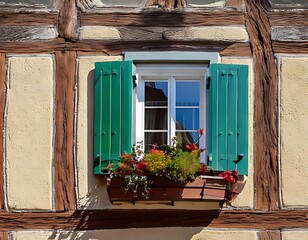 Old-world window with flowers