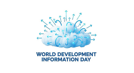 futuristic clouds and arrows with text World Development Information Day