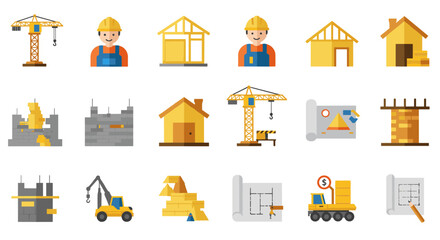 Construction equipment and building process in modern flat design