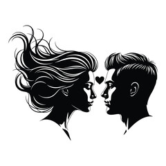 Silhouetted couple gazing lovingly heart between them romantic embrace artwork silhouette