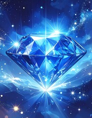 Sparkling blue diamond in space