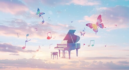 Whimsical Harmony: A Piano Among the Clouds 1