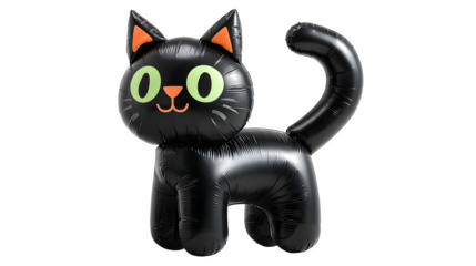 Inflatable black cat Halloween decoration with arched back, isolated on white background