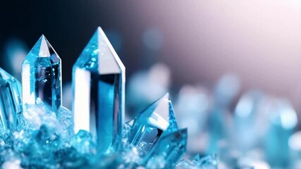 Blue crystal clusters with sharp facets gleaming in soft, dreamy light. - Powered by Adobe