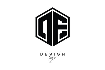 Obraz premium DE Polygon Monogram Logo – Modern Hexagon Shield Emblem for Creative Branding & Identity Design