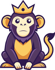 Majestic monkey wearing a golden crown sits regally in a proud pose