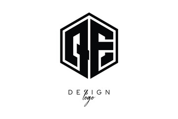 Obraz premium QE Polygon Monogram Logo – Modern Hexagon Shield Emblem for Creative Branding & Identity Design