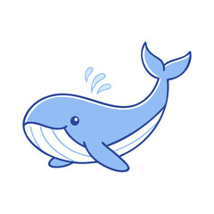Obraz premium Cute blue whale cartoon illustration spraying water on a white background