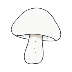 Stylized White Mushroom Drawing with Black Outline and Small Spots on Stem