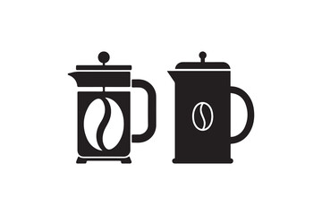 Coffee press silhouette with bean design French press coffee maker silhouette graphic