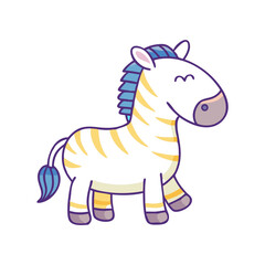 Fototapeta premium Adorable Cartoon Zebra Character Standing on a White Background With Calm Expression