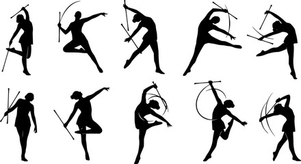Baton Twirling Silhouette, Twirling, Sport Baton Silhouette