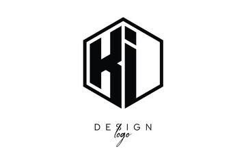 KI Polygon Monogram Logo – Modern Hexagon Shield Emblem for Creative Branding & Identity Design