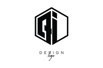 QI Polygon Monogram Logo – Modern Hexagon Shield Emblem for Creative Branding & Identity Design