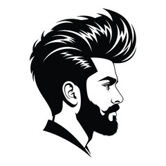 Stylized man's profile with modern pompadour hairstyle and beard silhouette