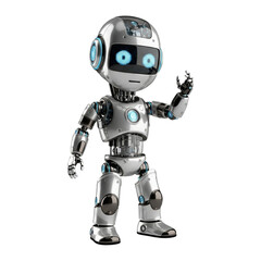 Friendly Silver Robot, Futuristic Design,  Presenting,  AI Technology,  Digital Innovation,  Modern Concept,  Isolated on Black Background.