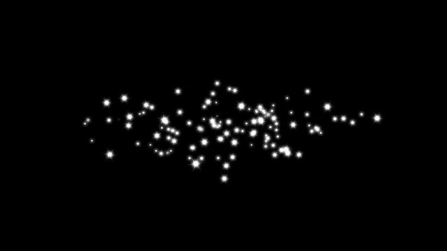 Magic sparkles glitter line stars, glitter star sparkle effect, fairy dust wand glitter stars trail transition, White glitter wand sparkles, glitter stars trail transition on black background. 4k