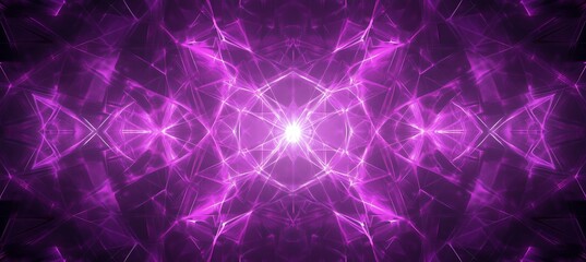Abstract purple background with symmetrical patterns and glowing light effect