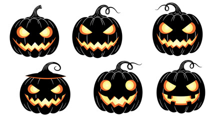 Creepy pumpkin faces collection for halloween decoration and design