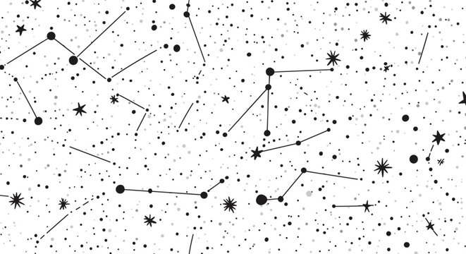 Seamless celestial pattern with constellations and stars