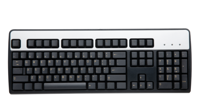 Computer keyboard on transparent background.