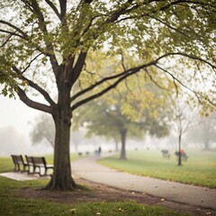 Abstract Natural Background with a Defocused Tree in a Park