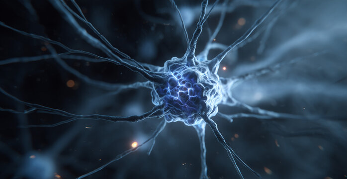 Blue Core Neural Network with Glowing Activity, Fractal Geometry Essence