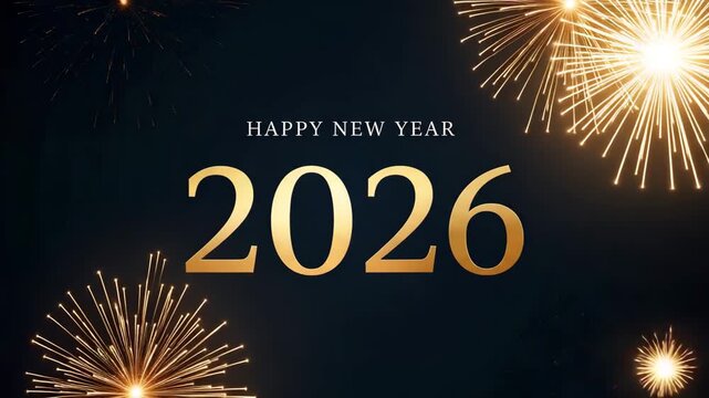 Happy new year 2026 celebration with golden fireworks