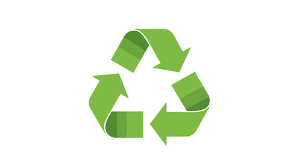 Green recycling symbol on white background with curved arrows