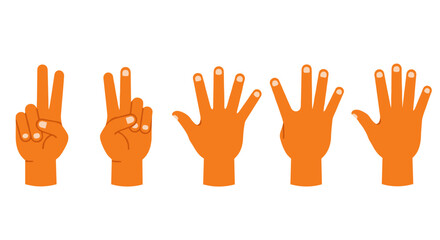 Colorful flat design hand gestures counting from one to five on white background