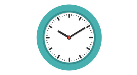 Minimalist blue framed wall clock with black hands on white background