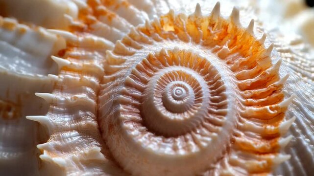Close-up of a spiral seashell showcasing intricate patterns