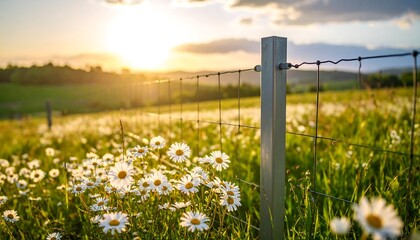 Sunset field of daisies