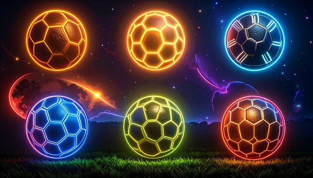 Neon soccer balls in space (1)