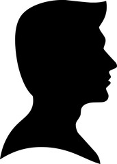 Black silhouette of a man face in profile view male head side portrait vector.