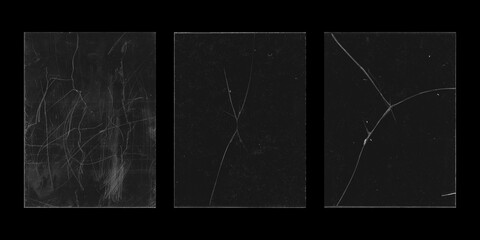 minimal cracked glass texture set on black background
