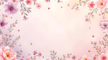 Fototapeta premium Floral Watercolor Background with Pink and Purple Flowers