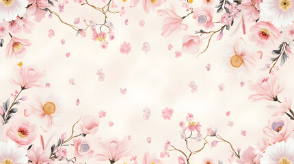 Fototapeta premium Floral Watercolor Background with Pink Blossoms and Petals