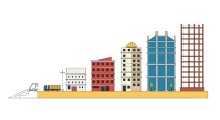 Obraz premium Urban development progression: building construction stages from start to finish