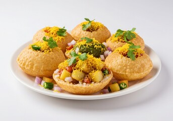 sev puri flat crisp puris topped with potatoes