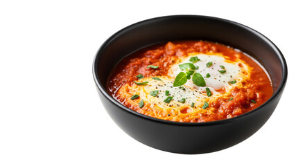 Shakshuka in a bowl isolated on transparent background