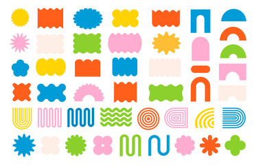 Abstract geometric shapes and icons. Colorful groovy brutal figures. Modern Swiss design aesthetic