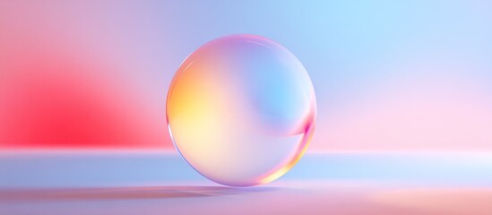 Iridescent sphere on pastel background
