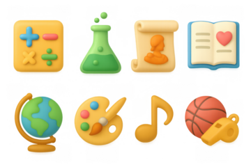 Colorful 3d education icon set with school and learning symbols